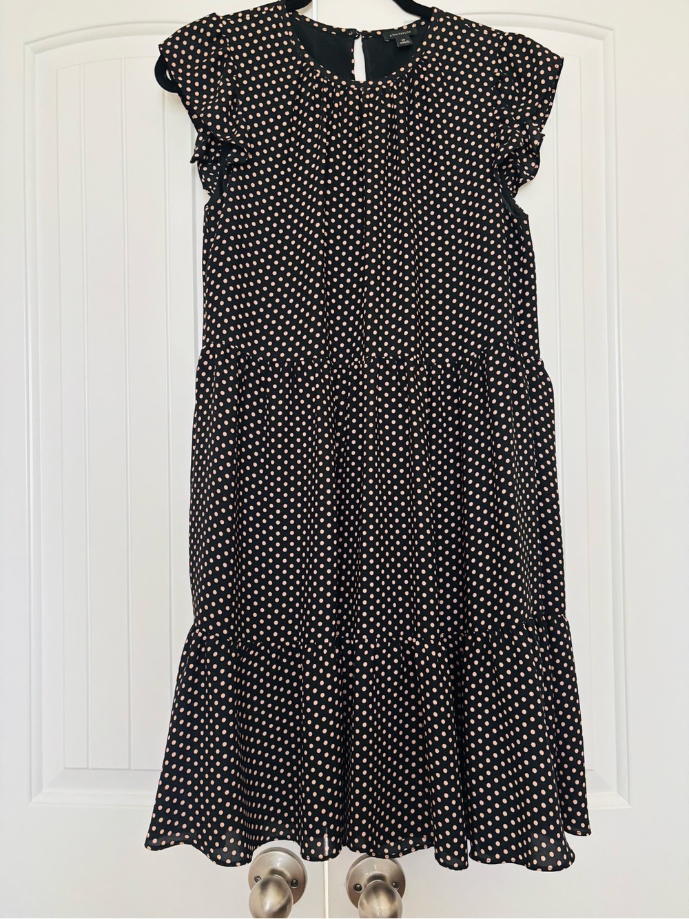 Ann Taylor Tier black with Peach Polka Dot Dress
